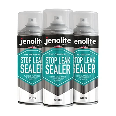 Image of JENOLITE Stop Leak Sealer Spray WHITE 3 x 400ml for Gutters and Flat Roofs Waterproof Gutter Sealant Fills, Seals &amp; Stops Leaks Long Lasting