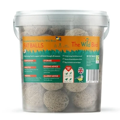 Image of The Wild Bird Standard Suet Fat Balls Feed 50 Tub Food for All Seasons Full of Nutrients and Energy