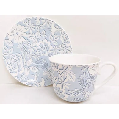 Image of Blue Lace Breakfast Cup &amp; Saucer Fine Bone China Flowers Large
