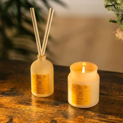 Image of Marco Paul Candle Gift Set Oil Diffusers Sets Orange &amp; Coriander Reed Diffuser and Room Scented Candles Gifts for Women Men Her Him