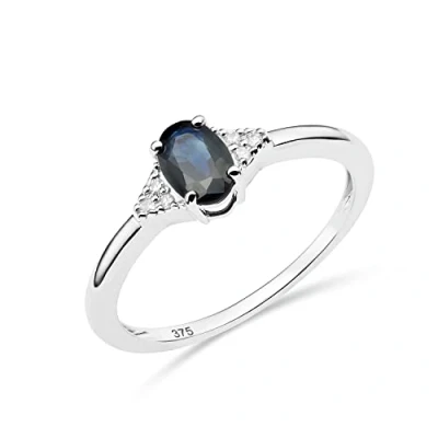 Image of MIORE Diamond Engagement Rings for Women, Prong Ring in 9ct White Gold with Blue Sapphire Gem and Natural Diamonds, Solid Ring, Wedding Delivered Jewellery box