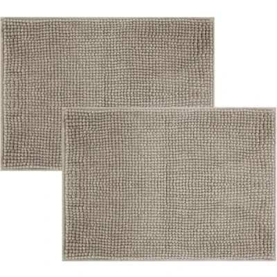 Image of Hafaa Bath Mat Non Slip Anti Mould 2 Pack (Khaki) 40x60 cm Chenille Bathroom