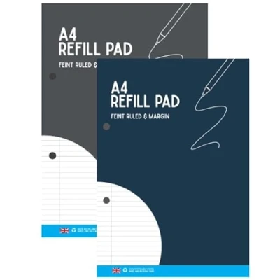 Image of KAV A4 Ruled Refill Pad 130 Pages (65 Sheets) Notepad with 2 Punched Holes Organized Protective Cover Note Taking Ideal for Students, School and Office Stationery Margin, Pack of 1