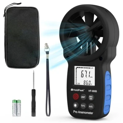 Image of HoldPeak Anemometer Handheld, Digital Wind Speed Meter with Backlight, Air Flow Velocity Temperature CFM Measuring Device for outdoors garden Surfing HVAC Vent, HP 866B