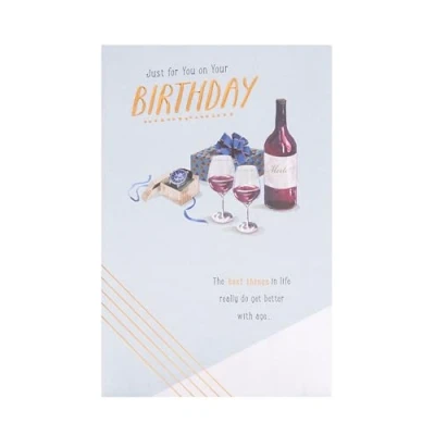 Image of UK Greetings Birthday Card for Him/Friend Watch &amp; Wine Design Thinking of You Range