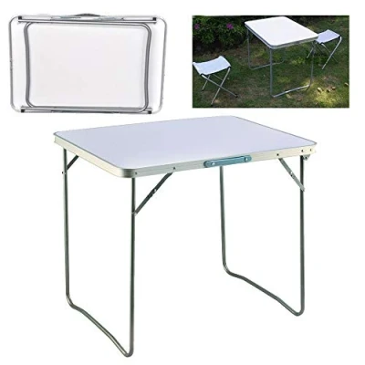 Image of Folding Table, Small Portable Foldable Table with Carrying Handle, 31.5 Inch 80cm Withe Square, Camping Picnic Fold Up Computer for Game, Lightweight Only 8.9lbs