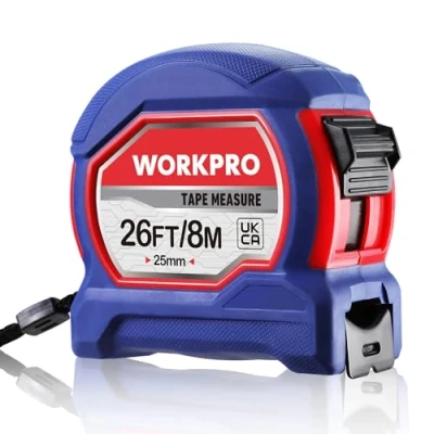 Image of WORKPRO Tape Measure 8M 26FT, Retractable Professional Measuring Tape, Imperial and Metric Measurements with Metal Belt Clip
