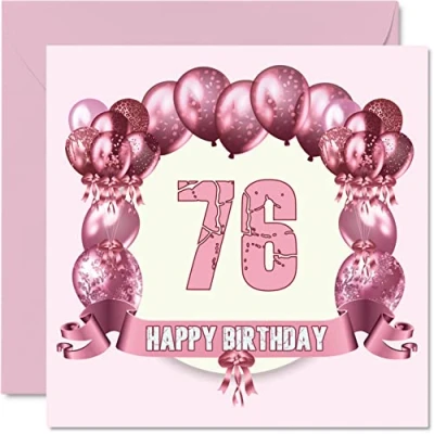 Image of Fun 76th Birthday Cards for Woman Balloons Happy Card Dad Mum Great Grandad Grandpa Nanny Grandma Gran Uncle Auntie, 145mm x Greeting Cards,