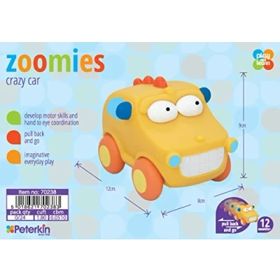 Image of PETERKIN Play &amp; Learn ZOOMIES Blue Pull Back Go Crazy Car Pre school Toys Educational Ages 10m+