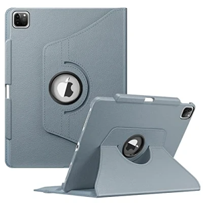 Image of FINTIE Rotating Case Compatible with iPad Pro 12.9 inch (2022/2021/2020/2018, 6th/5th/4th/3rd Generation) 360 Degree Swiveling Protective Cover w/Pencil Holder, Auto Sleep/Wake, Cloudy Blue