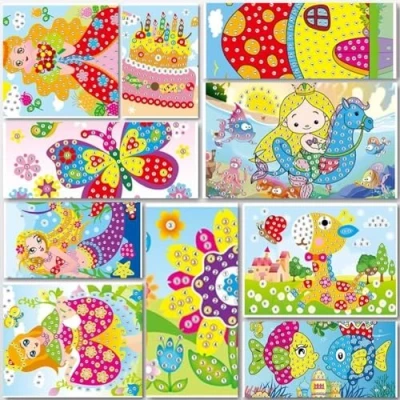 Image of Lizipai Sticky Mosaics Craft Kit for Kids, 10 Separate Picture Mosaic Sticker Handmade Art Children DIY Painting