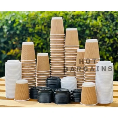 Image of Hot BARGAINS, 25 X 12oz / 360ml Kraft Triple Walled Disposable Paper Ripple Cups Coffee Tea Drink + LIDS