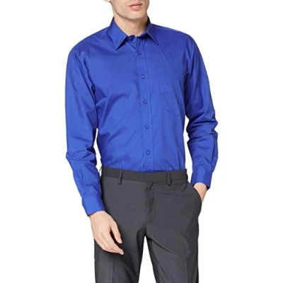 Image of Premier Workwear Mens Long Sleeve Poplin Shirt Royal Blue Size 17&quot;(43cm)