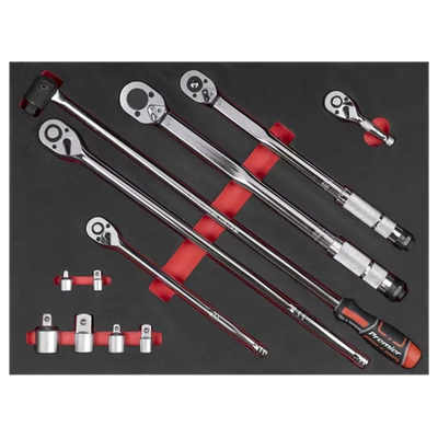 Image of Premier Ratchet, Torque Wrench, Breaker Bar &amp; Socket Adapter Set with Tool Tray 3/8inSq 1/2inSq Drive 12 Piece