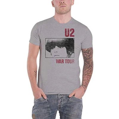 Image of U2 T Shirt War Tour Band Logo Official Mens Grey L
