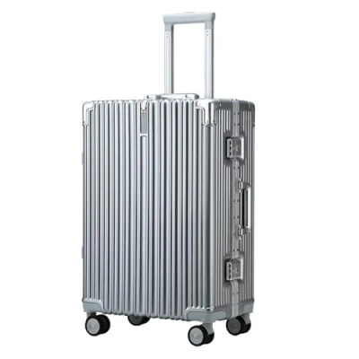 Image of Meoky Suitcase lightweight aluminum frame Carry on ABS+PC with 4 Wheels Hand Luggage,Silver,26in