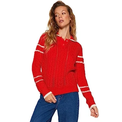 Image of Trendyol FeMan Regular fit Basic Scoop Neck Knitwear Sweater,Red,S