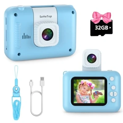 Image of Kids Camera,Upgrade 1080P HD Digital Selfie Camera for Kids,Outdoor Toddler Toys 3 Years Old Girls Boys, Christmas Birthday Gifts Age 4 5 6 7 8 9 10 with 32GB SD Card(Blue)