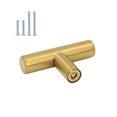Image of goldenwarm 15pcs Brushed Brass Single Bar Cabinet Cupboard Drawer Door Handle Pull Knob for Furniture Kitchen Hardware Overall Length 2in 50mm