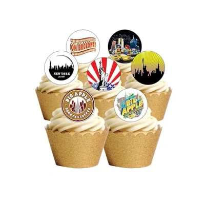 Image of 24 Precut New York City Themed Edible Wafer Paper Cake Toppers Decorations