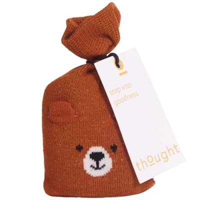 Image of Thought Tanner Baby &amp; Kids Bamboo Organic Cotton Animal Socks in a Bag Dark Orange Super Soft Breathable Antibacterial Antifungal Bear Design Children’s Sock Set Size 4 6 Years