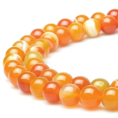 Image of MJDCB Natural Round Stone Beads 10mm Orange Stripe Agate Loose Gemstone for Jewelry Making Bracelet Necklace 35pcs