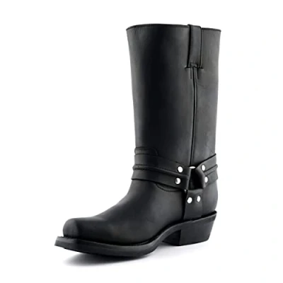 Image of Grinders Renegade Hi Black Unisex Leather Boot Cowboy Western Bikers High Boots (Ladies UK 4 / EU 37)