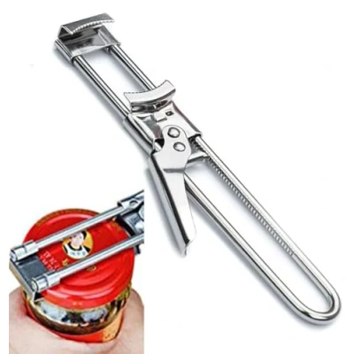 Image of Master Jar &amp; Bottle Opener, Adjustable Multifunctional Stainless Steel Can Opener Lid Gripper, Manual, Kitchen Accessories
