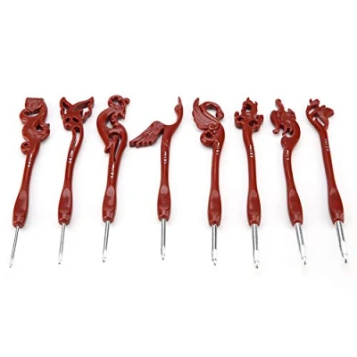 Image of 8Pcs Aluminum Crochet Hooks Retro Knitting Needles Sets Ergonomic Soft Handles Grip for Weave Craft Yarn 2.5 6mm