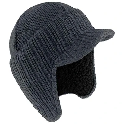 Image of RockJock Mens Knitted Peaked Winter Hat Cap Beanie with Fleece Lining Khaki