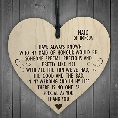 Image of Red Ocean Maid Of Honour As Special You Wooden Hanging Heart Plaque Wedding Gift Sign