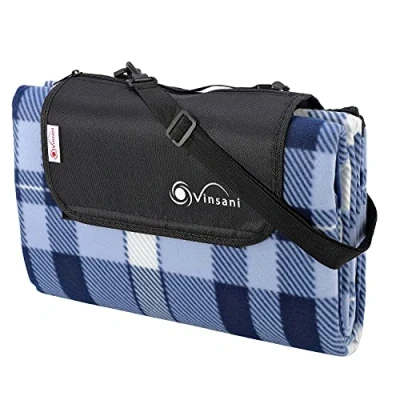 Image of Vinsani 200 x 180cm Folding Picnic Blanket Waterproof &amp; Sandproof Backing Ideal for Camping Outdoor Checkered Rug Mat with Carry Handle