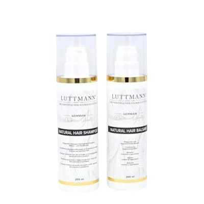 Image of LUTTMANN® Natural hair Shampoo + Balsam Set 200 ml each Wig replacement Intensive care for human wigs, hairpieces and extensions