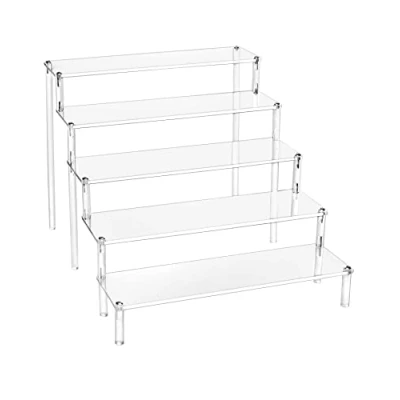 Image of QWORK® 5 Tier Clear Acrylic Display Stand Retail Riser for Pop Figures, Cupcake, Dessert, Perfume, Nail Polish, Condiment, 30x32x25cm
