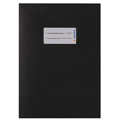 Image of HERMA Paper Exercise Book cover A5, with inscription field, made of 100% recycled paper, slip on jackets for school, black