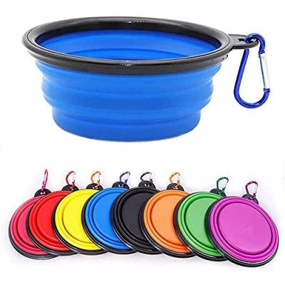 Image of Collapsible Dog Bowl,Collapsible Water Bowls for Cats Dogs, Portable Pet Feeding Watering Dish,Portable Food Bowl with Carabiner (Small(350ML), Blue)