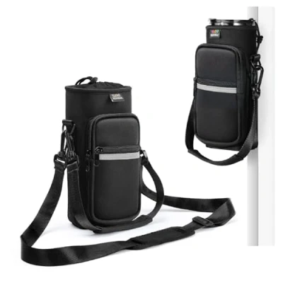 Image of Nuovoware Magnetic Water Bottle Carrier Bag, 25oz/32oz Pouch Holder, Adjustable Shoulder Strap 2 Pocket Sling Neoprene Sleeve Sports Accessories for Gym Hiking Travelling Camping