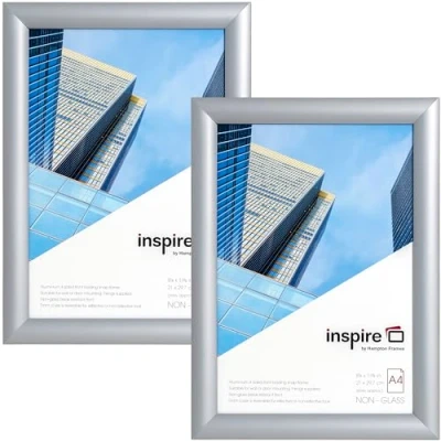 Image of Inspire by Hampton Snap A4 (21x30cm) Silver Frame Pack of 2 Acrylic (Non Glass) Front IBH SNAPA4S 2PK
