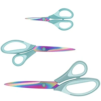 Image of Scissors, Sharp Titanium Blades, Soft Grip Handle, Multi Purpose Scissors Set of 3 Suitable for Families, Office, and School Use, Blue