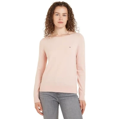 Image of Tommy Hilfiger Women&#039;s CO Jersey Stitch Boat NK Sweater Whimsy Pink 3XL