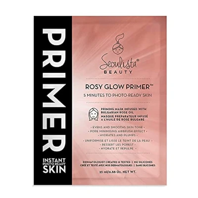 Image of Seoulista Beauty Rosy Glow Primer Priming Facial Mask — Hydrates, Evens Skin Tone and Minimises Pores Makeup Essential 5 Minutes to Photo Ready Vegan, Cruelty Free Multi Award Winning