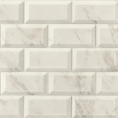 Image of Metro Beige Marble Ceramic Wall Tile Subway Brick Effect with Bevelled Edges, Kitchen Bathroom Tiles, Gloss Finish, 1m2, Box of 50 100mm x 200mm