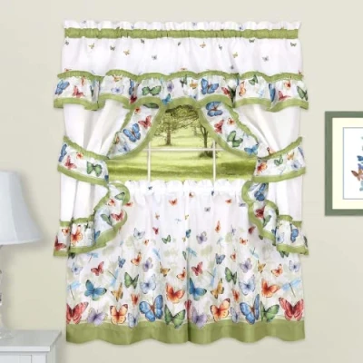 Image of Achim Home Furnishings Soft Window Cottage Sets, Polyester, Green, 36&quot; W x 57&quot; L (Pack of 1)