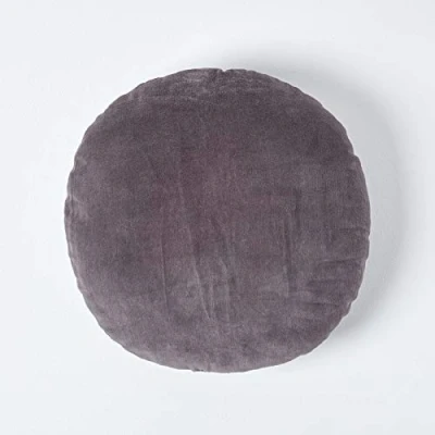 Image of HOMESCAPES Dark Grey Round Velvet Cushion Super Soft Cotton Luxury Filled Scatter Thick Plain Charcoal Accent Throw Pillow for Sofa and Bed Decoration, 40cm (15&quot;) Diameter