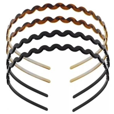 Image of Zig Zag Acrylic Hair Bands Non slip Alice Headbands 2 pack (Black, pack)