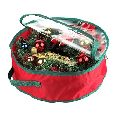 Image of LEMCC 2PCS Christmas Wreath Storage Bag 40cm Round Garland Wreaths Container with Clear Window Holiday Box Strong Handles and Zippers