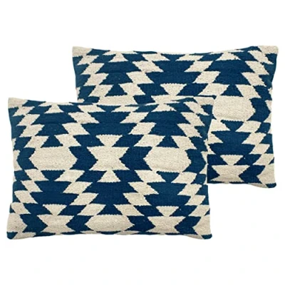 Image of The Linen Yard Jura Feather Filled Cushion Twin Pack, Cotton, Navy,40 x 60cm