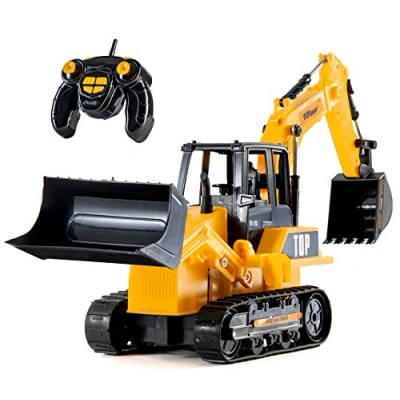 Image of Top Race 8 Channel RC Excavator Tractor Fully Functional Backhoe Loader with Lights and Sound Remote Control Construction Digger Toy for Kids Ages 3+