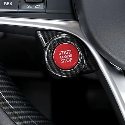Image of Carbon fiber Style For Giulia Stelvio 2017 2018 ABS Plastic Car Start Engine Stop Cover Trim Accessories