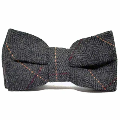 Image of King &amp; Priory Luxury Herringbone Charcoal Grey Tweed Bow Tie, Bowtie